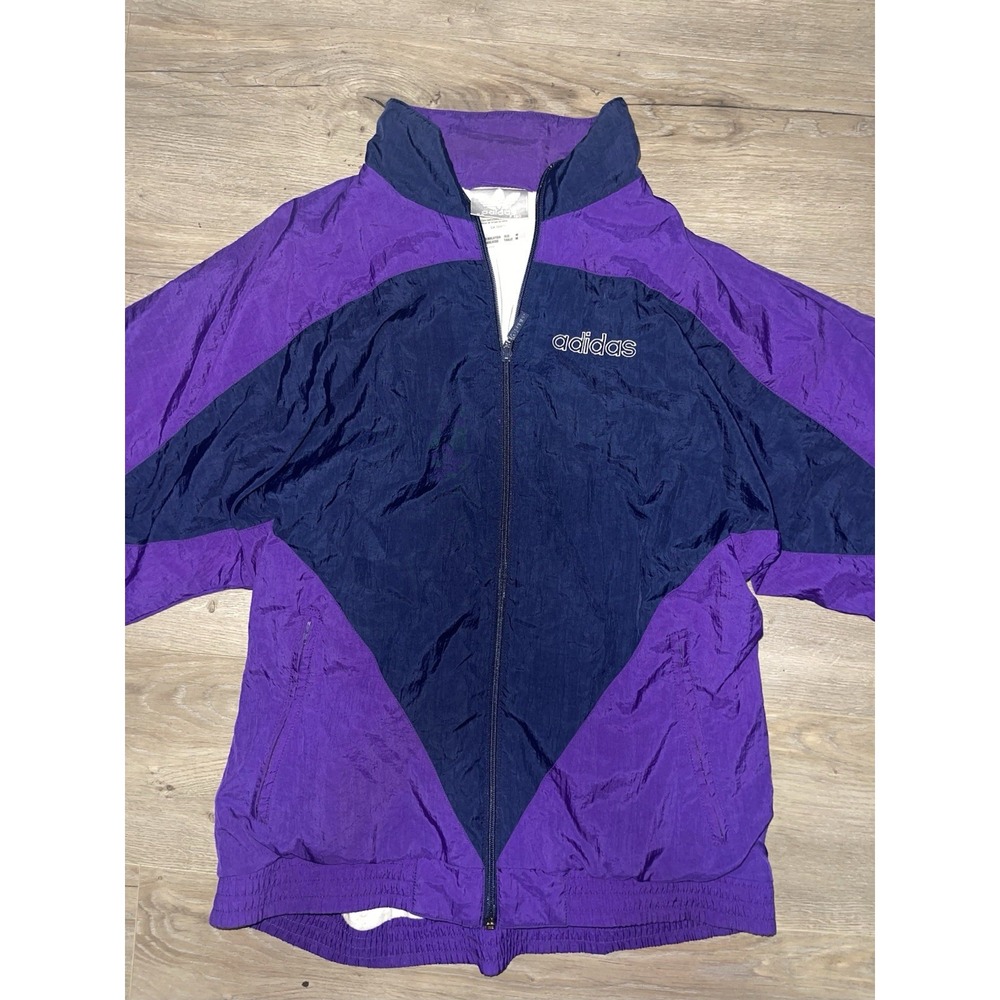Adidas Windbreaker Lined Jacket Mens SZ Medium Purple Navy Colorblock Nylon Y2K